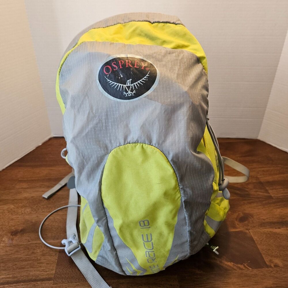 Osprey Kode Race 18 Racing Backpack Ski Hiking Outdoors Gray Yellow